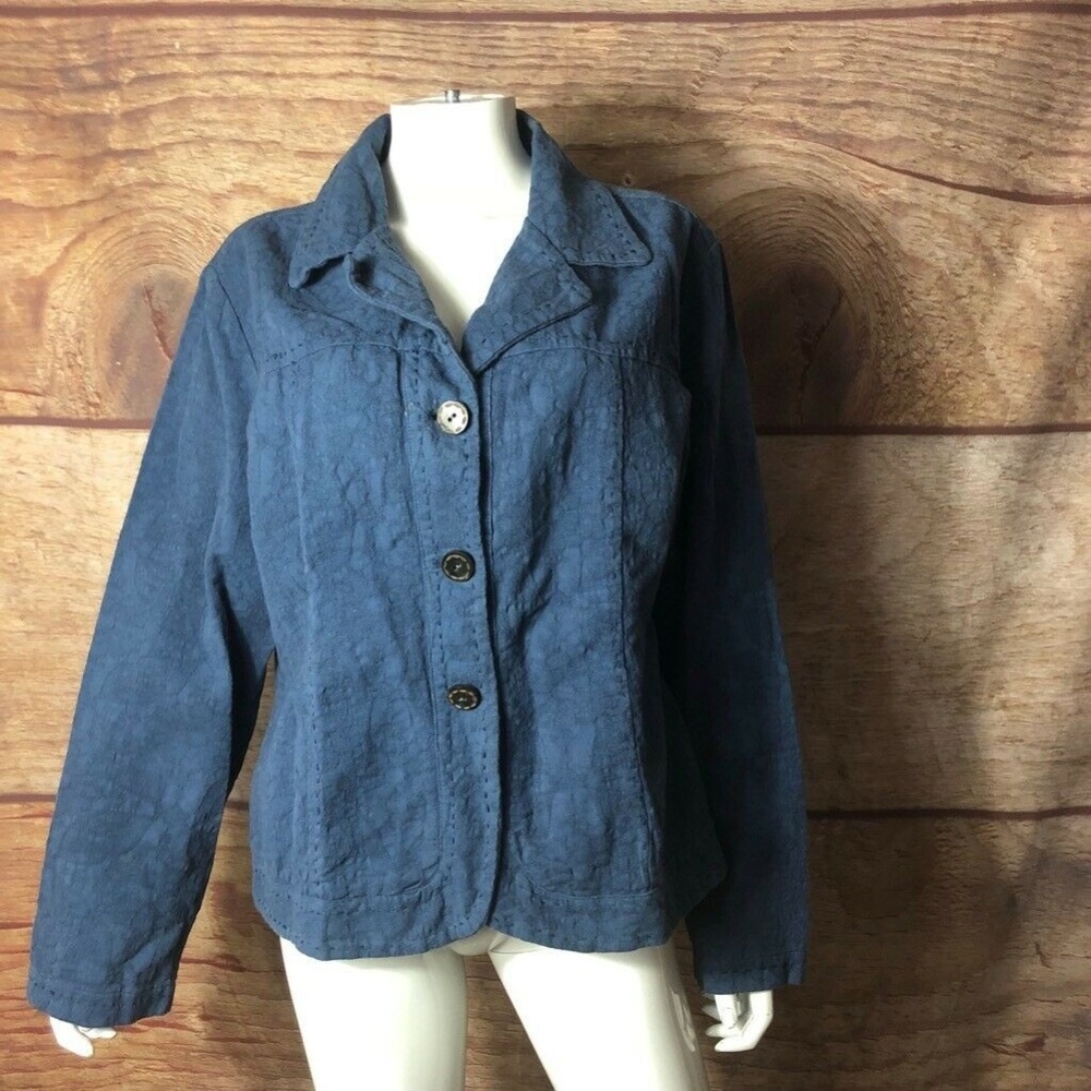 Chicos Womens Jacket Blue Floral Textured Large